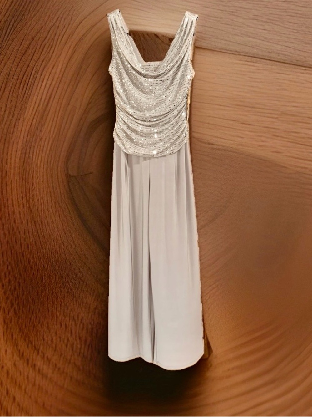 NWT R & M Richards Champagne Sequin Draped Jumpsuit-12